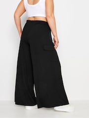Yours Curve Black Jersey Wide Leg Cargo Trousers - Image 3 of 5