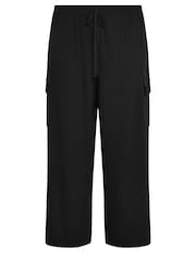 Yours Curve Black Jersey Wide Leg Cargo Trousers - Image 5 of 5