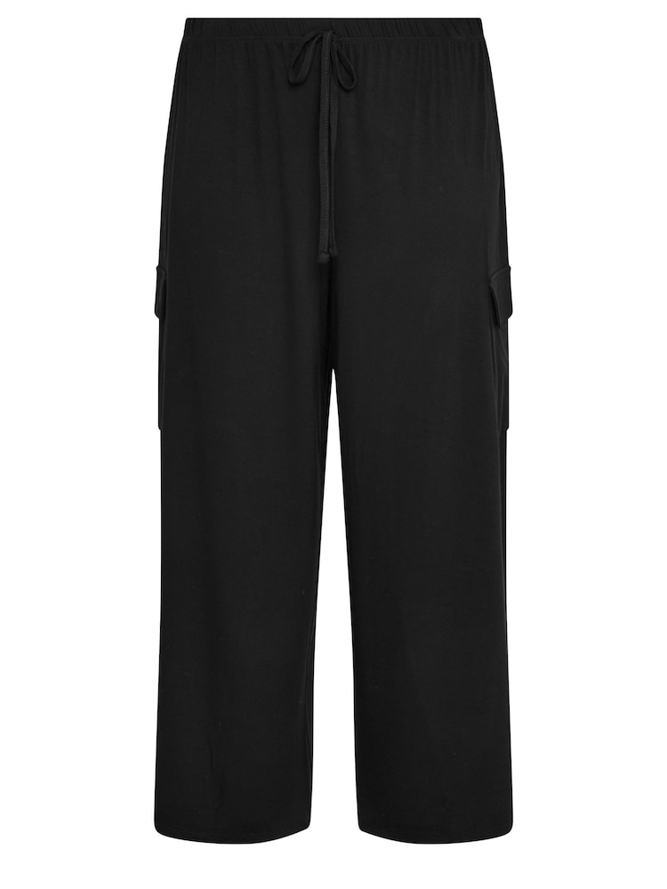 Yours Curve Black Jersey Wide Leg Cargo Trousers - Image 5 of 5