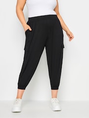 Negro - Yours Curve Cropped Cargo Harem Trousers - Imagen 1 de 5