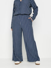 Yours Curve Navy Blue Stripe Textured Wide Leg Trousers - Image 2 of 5