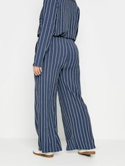 Yours Curve Navy Blue Stripe Textured Wide Leg Trousers - Image 4 of 5
