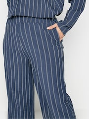 Yours Curve Navy Blue Stripe Textured Wide Leg Trousers - Image 5 of 5
