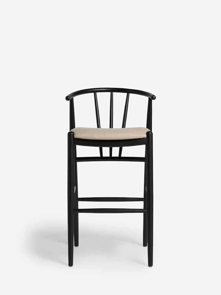 Light Natural Black Stockholm Soft Linen Look Leg Bar Stool - Image 2 of 8