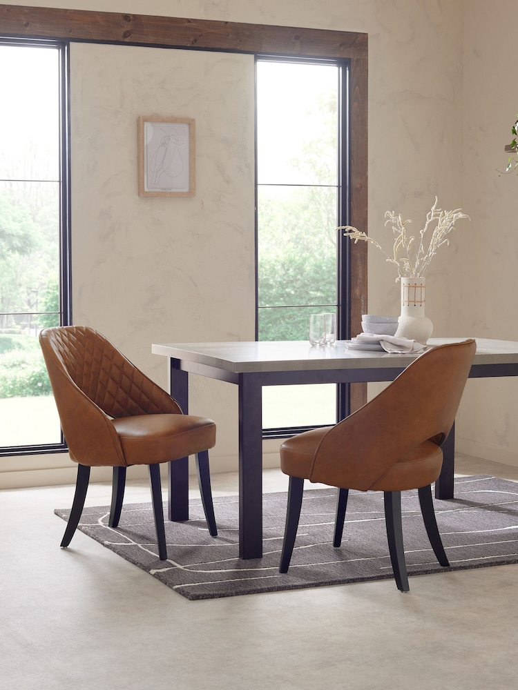 Set of 2 Distressed Faux Leather Tan Brown Remi Black Leg Dining Chairs - Image 1 of 6
