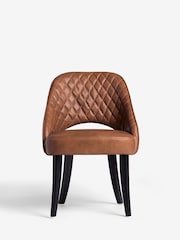Set of 2 Distressed Faux Leather Tan Brown Remi Black Leg Dining Chairs - Image 3 of 6