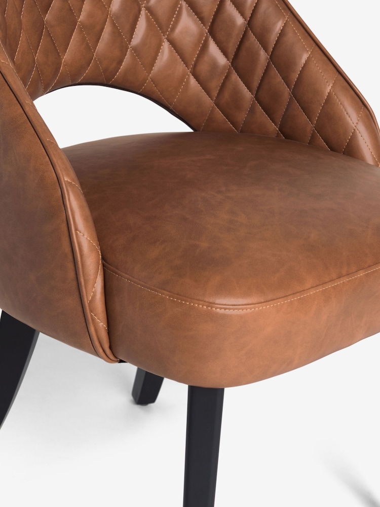 Set of 2 Distressed Faux Leather Tan Brown Remi Black Leg Dining Chairs - Image 6 of 6