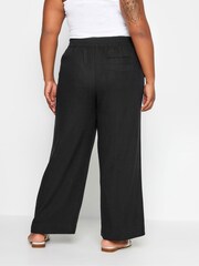 Yours Curve Black Pull On Wide Leg Linen Trousers - Image 3 of 4