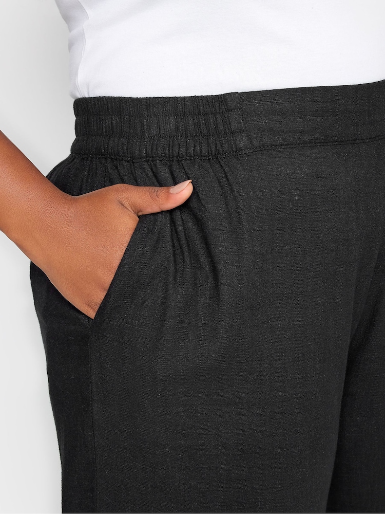 Yours Curve Black Pull On Wide Leg Linen Trousers - Image 4 of 4 Yours Curve Black Pull On Wide Leg Linen Trousers - Image 4 of 4