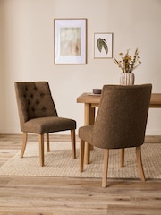 Set of 2 Chunky Weave Mid Clay Natural Wolton Light Wood Leg Collection Luxe Button Dining Chairs - Image 1 of 9