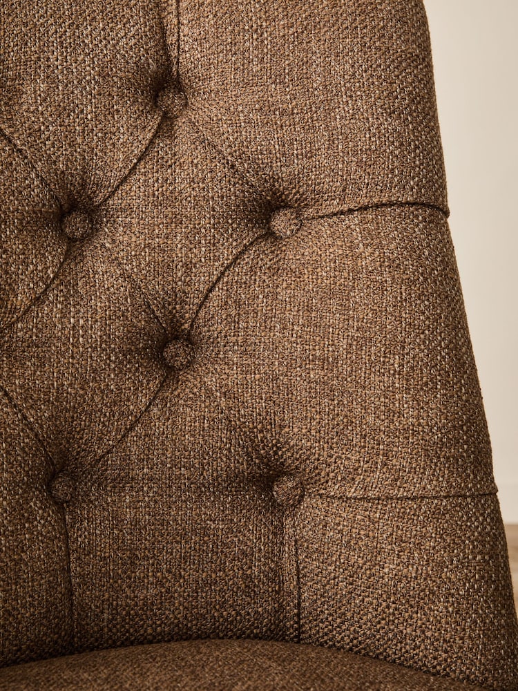 Set of 2 Chunky Weave Mid Clay Natural Wolton Light Wood Leg Collection Luxe Button Dining Chairs - Image 2 of 9