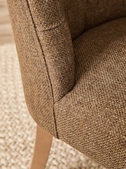 Set of 2 Chunky Weave Mid Clay Natural Wolton Light Wood Leg Collection Luxe Button Dining Chairs - Image 3 of 9