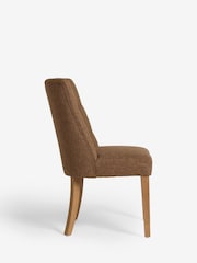 Set of 2 Chunky Weave Mid Clay Natural Wolton Light Wood Leg Collection Luxe Button Dining Chairs - Image 7 of 9