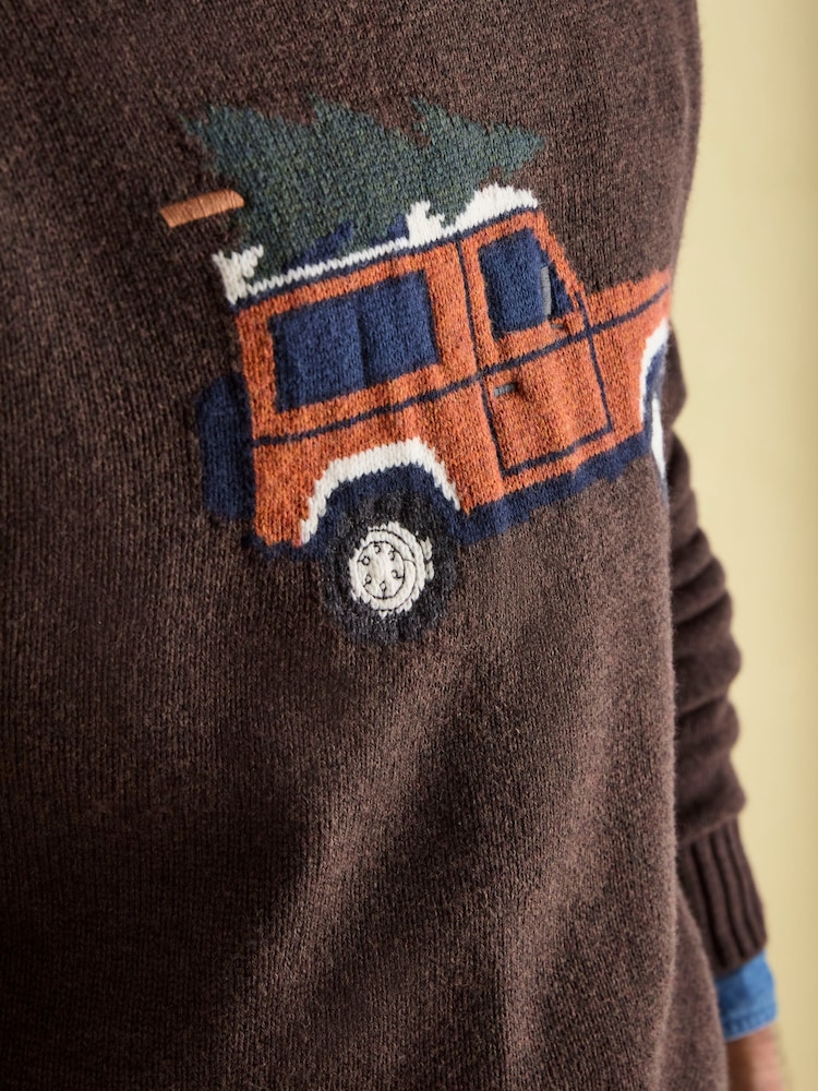 Joules 4x4 Brown Intarsia Crew Neck Jumper - Image 2 of 6