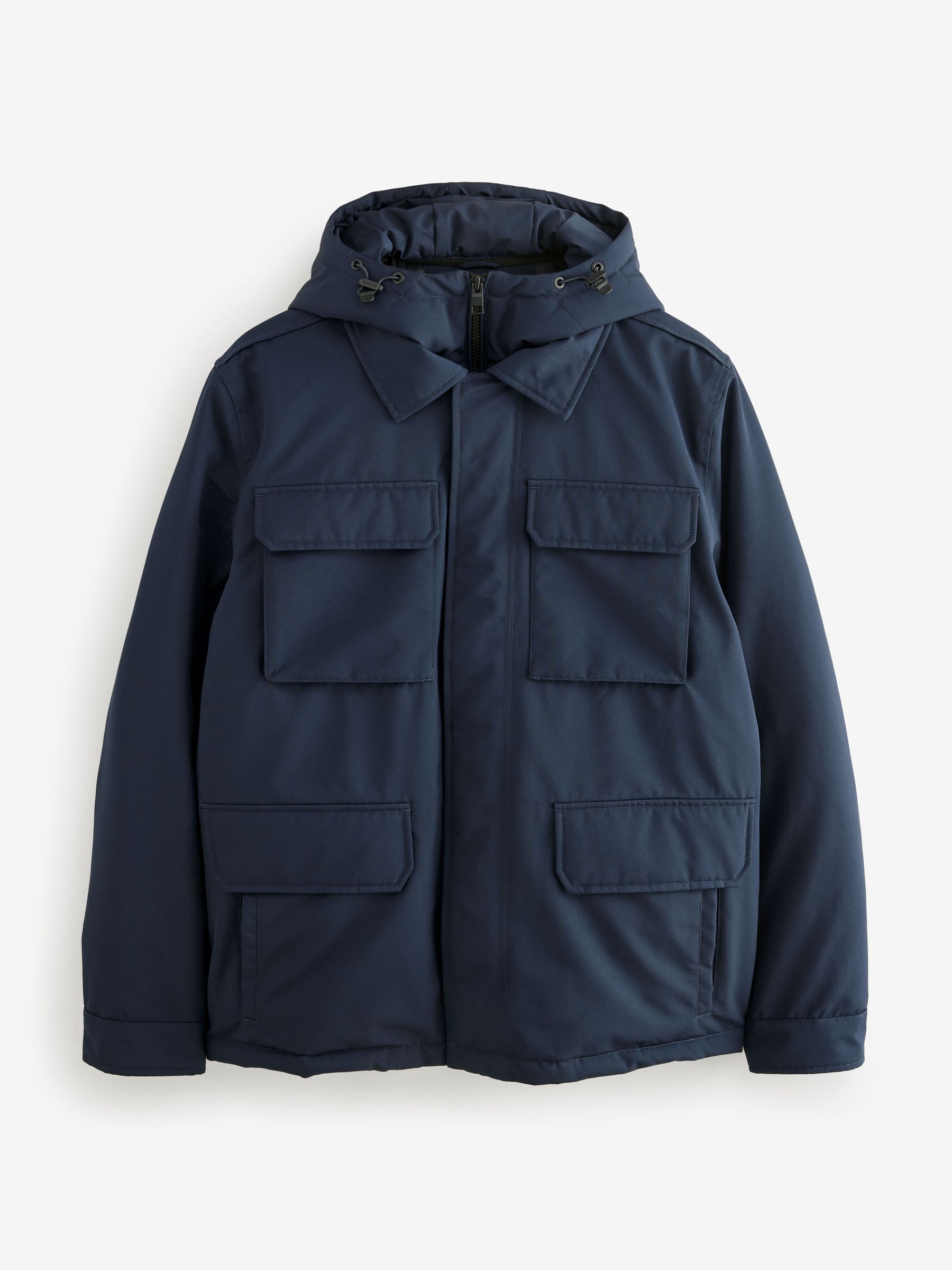 Buy Navy Blue Signature Four Pocket Padded Waterproof Coat