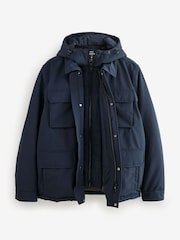 Navy Blue Signature Four Pocket Padded Waterproof Coat - Image 12 of 14
