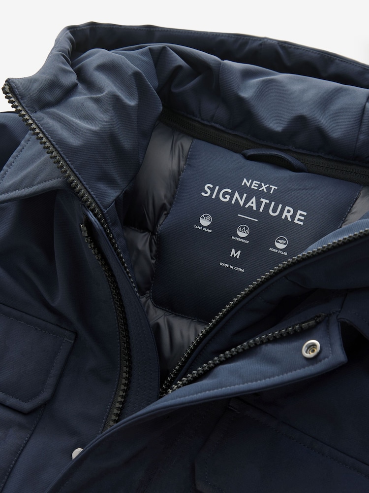 Navy Blue Signature Four Pocket Padded Waterproof Coat - Image 14 of 14