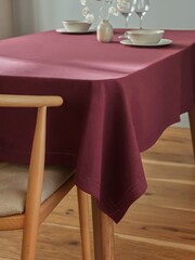 Burgundy Red Linen Look 100% Cotton Table Cloth - Image 1 of 4