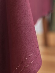 Burgundy Red Linen Look 100% Cotton Table Cloth - Image 2 of 4
