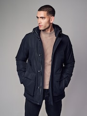 Black Shower Resistant Parka Coat Jacket - Image 1 of 12