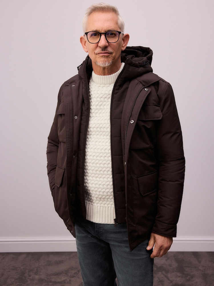 Brown Signature Four Pocket Padded Waterproof Coat - Image 1 of 11