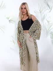 Yours Curve Stone Brown Linen Wide Leg Cargo Trousers - Image 1 of 6