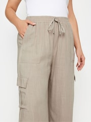 Yours Curve Stone Brown Linen Wide Leg Cargo Trousers - Image 5 of 6