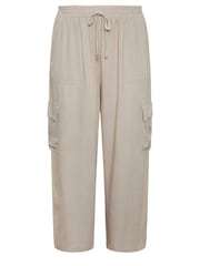 Yours Curve Stone Brown Linen Wide Leg Cargo Trousers - Image 6 of 6
