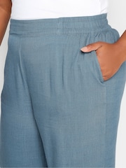 Yours Curve Blue Pull On Wide Leg Linen Trousers - Image 4 of 4