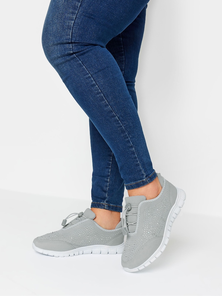 Yours Curve Grey Extra Wide Fit Titania Gem Trainers - Image 1 of 5