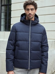 Navy Blue Shower Resistant Hooded Puffer Coat - Image 1 of 1