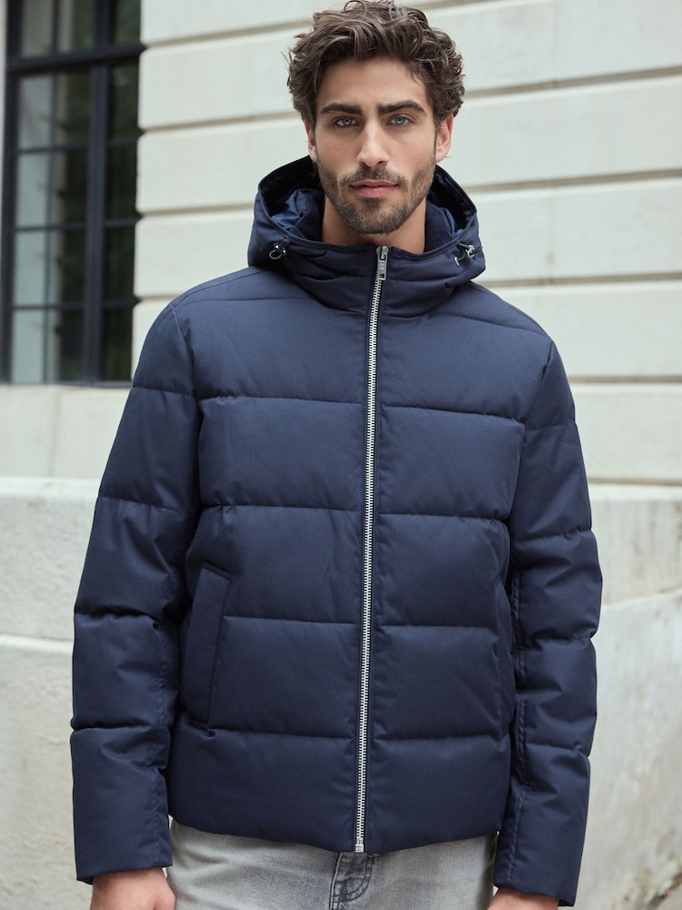 Navy Blue Shower Resistant Hooded Puffer Coat - Image 1 of 1