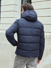 Navy Blue Shower Resistant Hooded Puffer Coat - Image 2 of 13