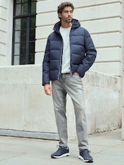Navy Blue Shower Resistant Hooded Puffer Coat - Image 3 of 13
