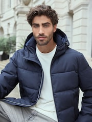 Navy Blue Shower Resistant Hooded Puffer Coat - Image 4 of 13