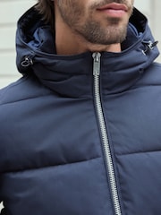 Navy Blue Shower Resistant Hooded Puffer Coat - Image 6 of 13