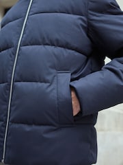 Navy Blue Shower Resistant Hooded Puffer Coat - Image 8 of 13