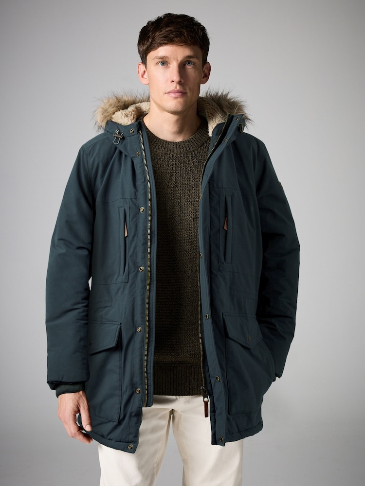 Navy Blue Shower Resistant Hooded Parka Coat - Image 1 of 12