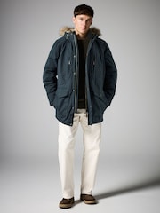 Navy Blue Shower Resistant Hooded Parka Coat - Image 2 of 12