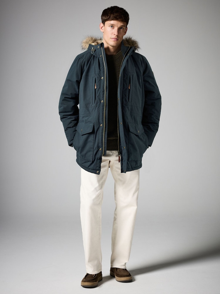Navy Blue Shower Resistant Hooded Parka Coat - Image 2 of 12