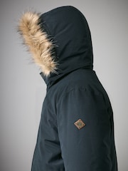 Navy Blue Shower Resistant Hooded Parka Coat - Image 6 of 12