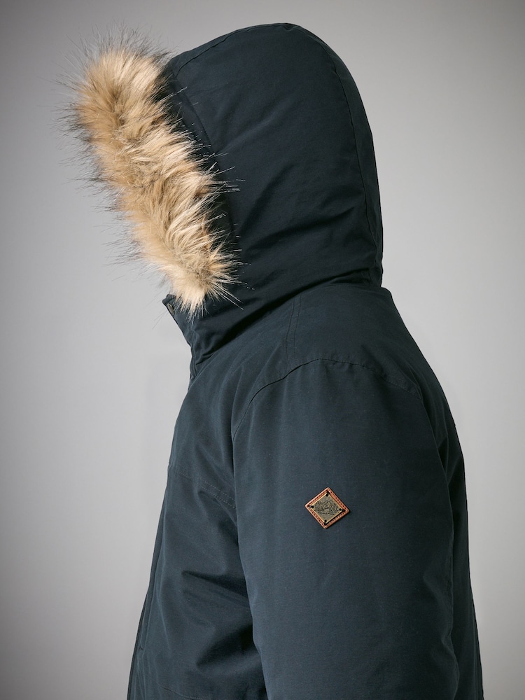 Navy Blue Shower Resistant Hooded Parka Coat - Image 6 of 12