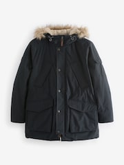 Navy Blue Shower Resistant Hooded Parka Coat - Image 8 of 12