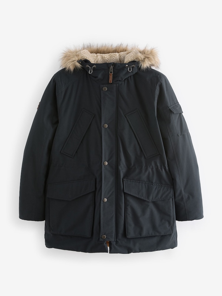 Navy Blue Shower Resistant Hooded Parka Coat - Image 8 of 12