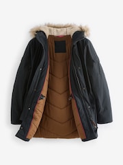 Navy Blue Shower Resistant Hooded Parka Coat - Image 9 of 12