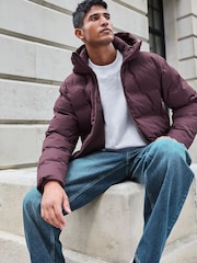 Burgundy Red Regular Length Shower Resistant Hooded Puffer Coat - Image 2 of 10