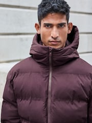 Burgundy Red Regular Length Shower Resistant Hooded Puffer Coat - Image 5 of 10