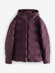 Burgundy Red Regular Length Shower Resistant Hooded Puffer Coat - Image 7 of 10