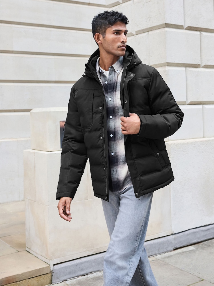 Black Shower Resistant Utility Puffer Coat - Image 1 of 11