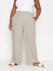 Yours Curve Stone Brown Pull On Wide Leg Linen Trousers - Image 1 of 4
